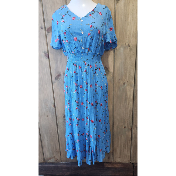 Sapphire Dresses & Skirts - SAPPHIRE BLUE FLORAL BOHEMIAN DRESS, SZ XL, EUC, POLYESTER
